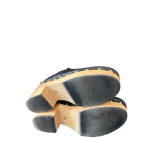 WINTER SEASON BOHO Vintage Black Block Heels Leather Tan Platform SHOES Size 6 - Picture 4 of 5